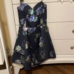 Strapless floral semi-formal dress